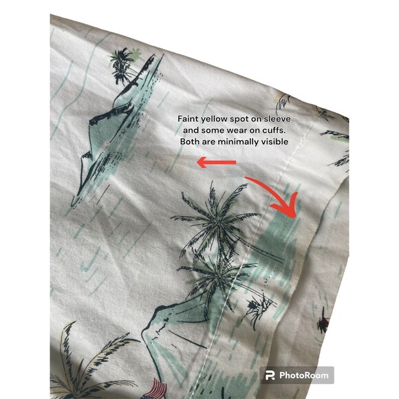 Free Planet Mens White SS Button Down Shirt Island Palm Trees Flag Aloha Medium - Picture 9 of 12